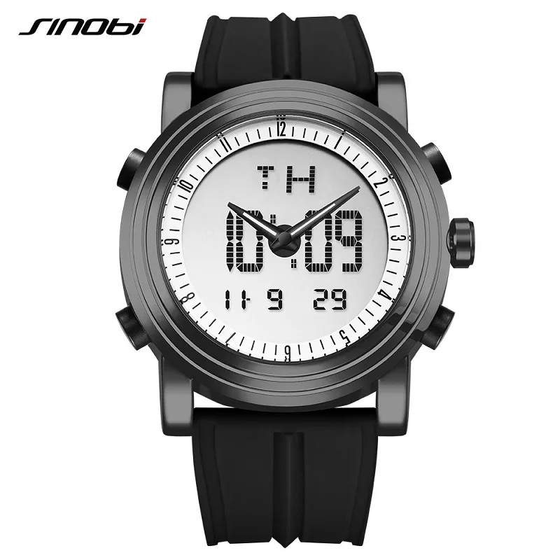 SINOBI часы Мужские Цифровые и кварцевые наручные часы с хронографом мужские спортивные военные водонепроницаемые часы с двойным дисплеем Erkek Kol Saati - Цвет: Black
