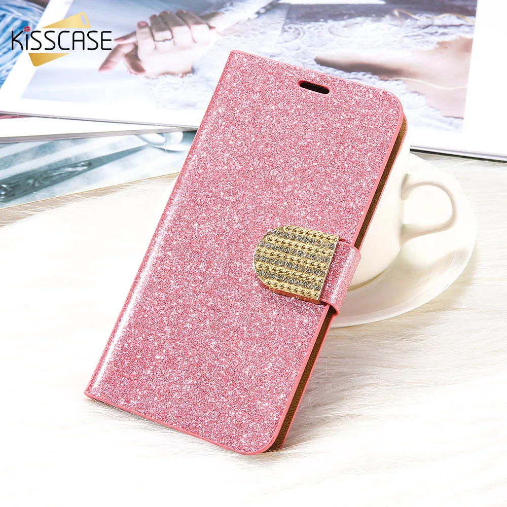 KISSCASE Gillter блестящий чехол для телефона iPhone X 8 7 6s Plus 5S из искусственной кожи Samsung S8 S7