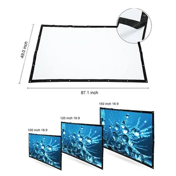 

Portable 100 inches 16:9 HD Video Projector Data Show PVC Soft White-Black Projection Screen Curtain with Eyelets without Frame
