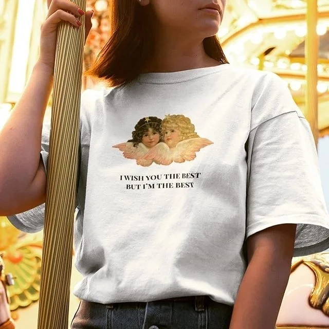 

Kuakauyu-JBH Summer Fashion Top Tee Grunge Casual Tee I Wish You the Best but I'm the Best Letter Print Top
