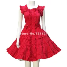 Милые летние Красный Лолита тонкий Лолита нарядное платье с рюшами без рукавов воздушное платье принцессы может быть на заказ