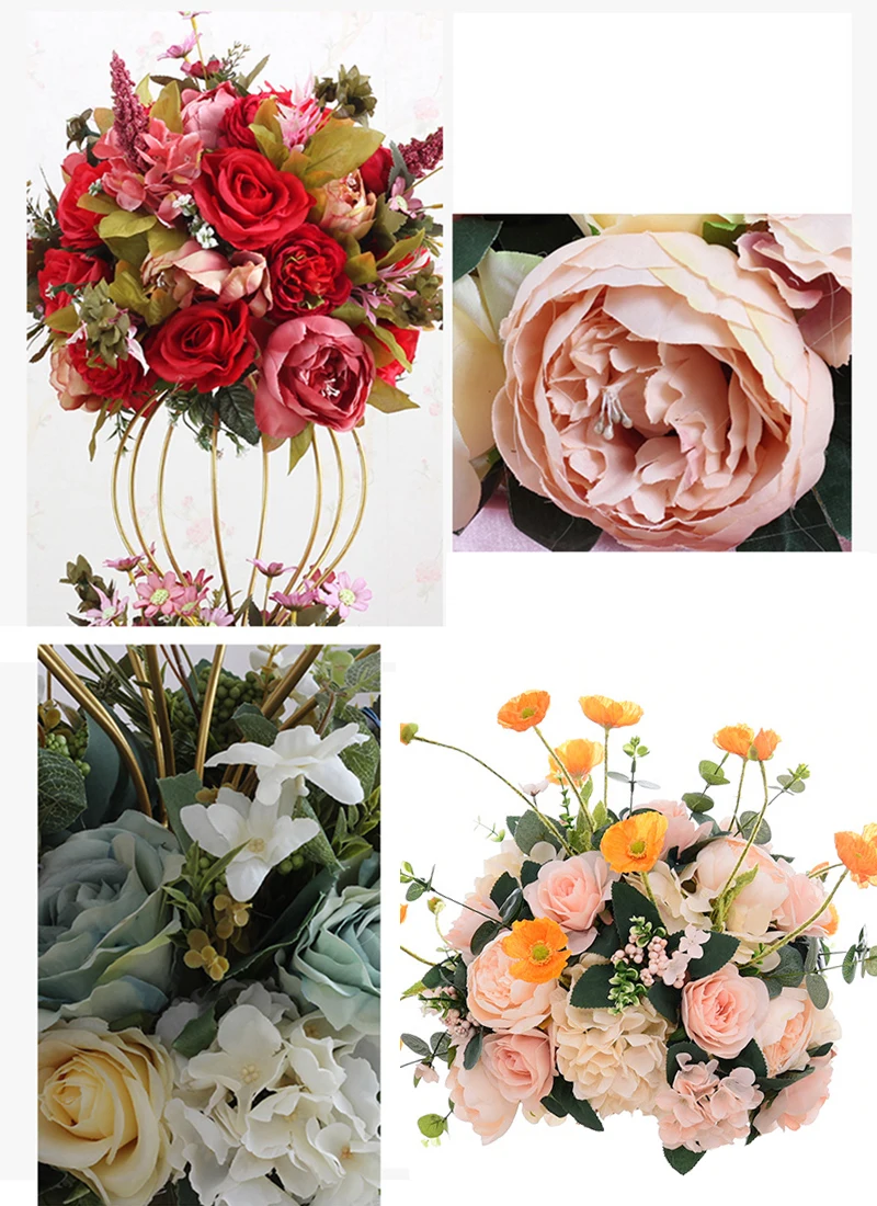 JAROWN Artificial Flower Ball Flower Stand Set Silk Fake Flower Wedding Stage Decoration Flores Home Party Table Decorations (17)