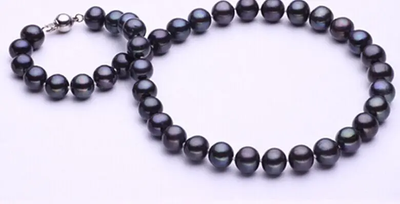 

HUGE 18"9-10MM NATURAL TAHITIAN GENUINE BLACK PEARL NECKLACE