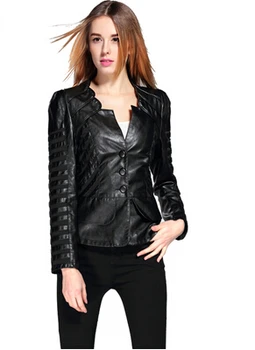 

New Fashion European and American Women Soft Leather Jacket PU Black Wine Red zipper Long - sleeved Motorcycle Jacket