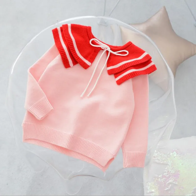 2018 Fashion Autumn Baby Girls Bow Tie Sweater Children Princess Double