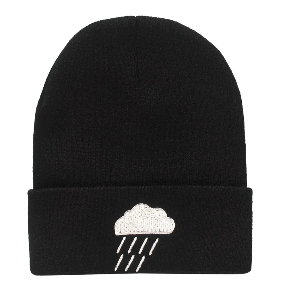 Женская и мужская зимняя шапка, унисекс, с узором, Вязанная, в стиле хип-хоп, теплая, мешковатая шапка, черная, с вышивкой, вязаная шапка, Skullies Gorro#10