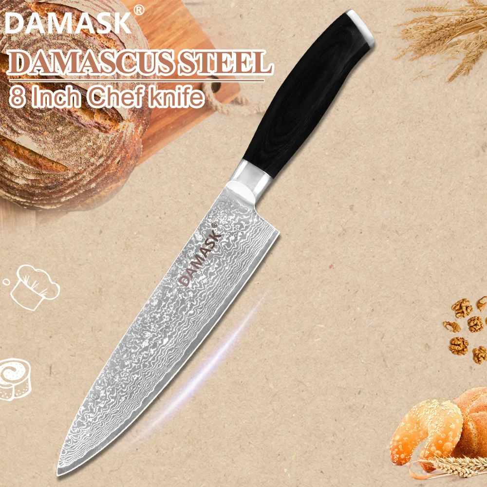 

Damask Chef Knife Damascus Blade Kitchen Best Knife 67 Layer VG10 Damascus Cooking Chef Knives Slicing Meat Sushi Salmon Slicing