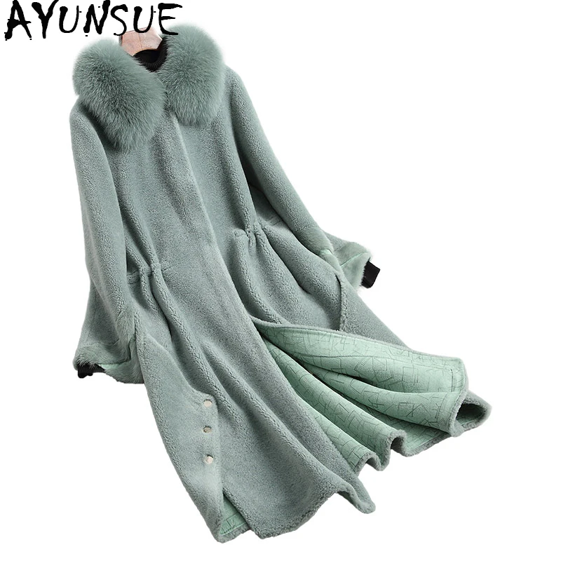 Naturel Des 18097 À Long Mouton Hiver Réel Capuchon 2018 Femmes Yq1881 Laine Ayunsue Fourrure Manteau Green De Col Veste Manteaux Renard Mint F8OavwUq