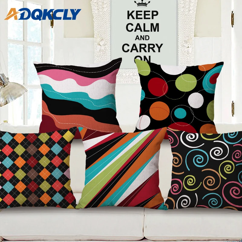 

43*43cm Linen Printed Cushion Cover Colorful Geometric throw Pillowcase Decorative Home Seats Living Room Sofa Waist Pillowcover