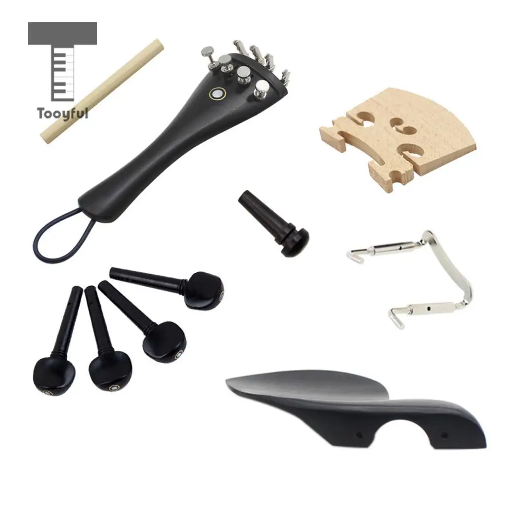 Tooyful 15 Pieces Ebony Soundpost Endpin Chinrest Screws Bridge for 4/4 Size Violin Fiddle Replacement Parts