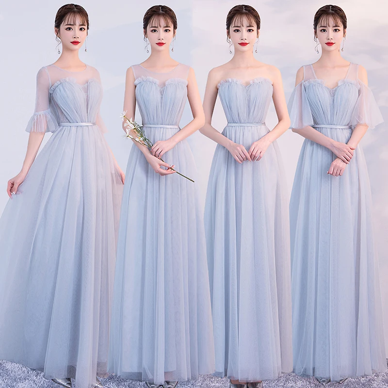 

new fashion design mesh Floor-Length Chiffon christmas party Fashion gray summer Long bandage women dress