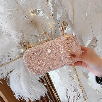 

Women Elegant Glitter Lock Clasp Purse Chain Handbag Evening Wedding Prom Banquet Party Handbag Shoulder Bag(Black) C103