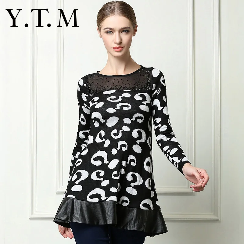 

Long Sweater Dress Long-sleeved Dress Wool Sweater Female Temperament of Knitting Splicing Skirt Women Sweaters and Pullovers