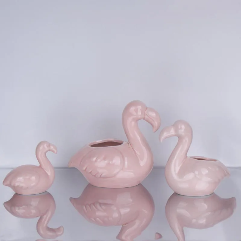 Pink Flamingo Flower Pot Succulent Plants Ceramic Pot with Hole Cute