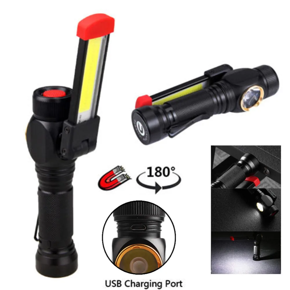 COB LED Flashlight Torch USB Rechargeable LED Work Light COB