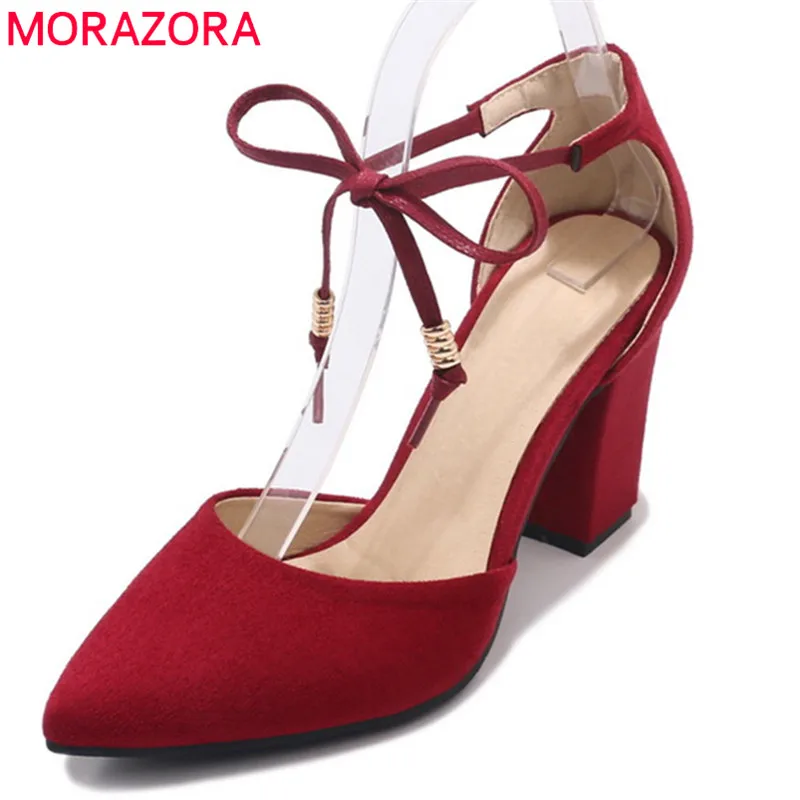 MORAZORA/Лидер продаж 2020 Туфли лодочки из флока с острым носком Женская обувь Модная