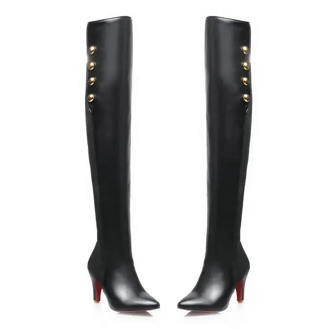 Г. модные женские сапоги выше колена на высоком каблуке в стиле пэчворк женские пикантные вечерние сапоги обувь на высоком каблуке женские большие размеры 34-45 - Цвет: Черный