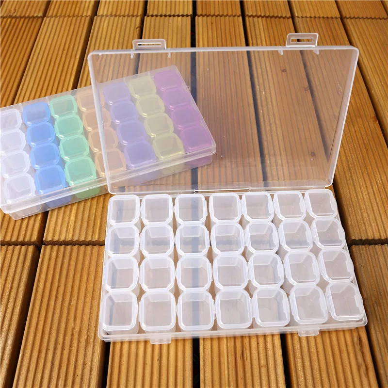 

DUOYISHANG 28 Grids Plastic Storage Box Diamond Painting Tool Nail Art Rhinestones Tools Beads Storage Box Case Organizer Holder