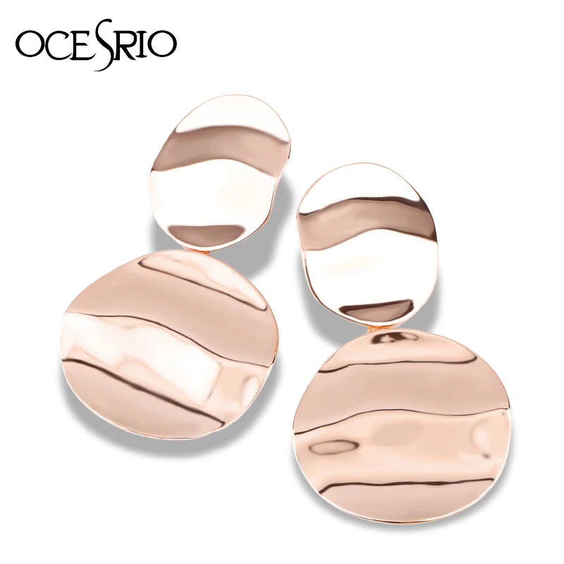 

OCESRIO Gold 585 Korean Earrings 2019 Rose Gold Metal Geometric Big Earrings for Women earings fashion jewelry ers-n21