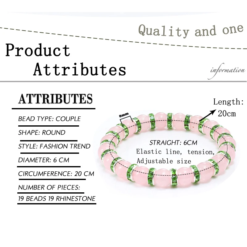 Natural Stone Pink Crystal Quartz Bracelets & Bangles For Women Men Casual Jewelry Charm Powder Beads Strand Bracelet Love Gifts