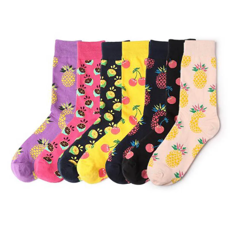 500 пара/лот Новое поступление модные носки Для женщин вишня/ананас/грейпфрут жаккардовая унисекс экипажа Happy Socks Calcetines