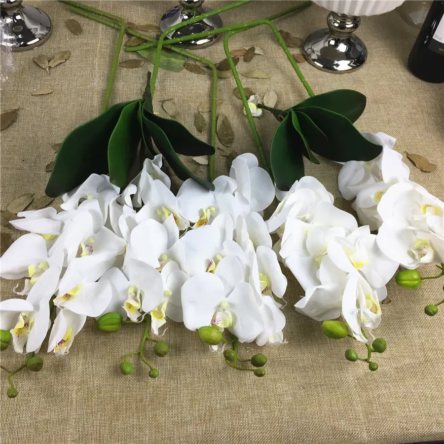 1 комплект = 5 веток цветов+ 2 стебля орхидеи, настоящие Искусственные цветы из латекса, Флорес, Бабочка, Орхидея, украшение для дома, свадьбы - Цвет: White