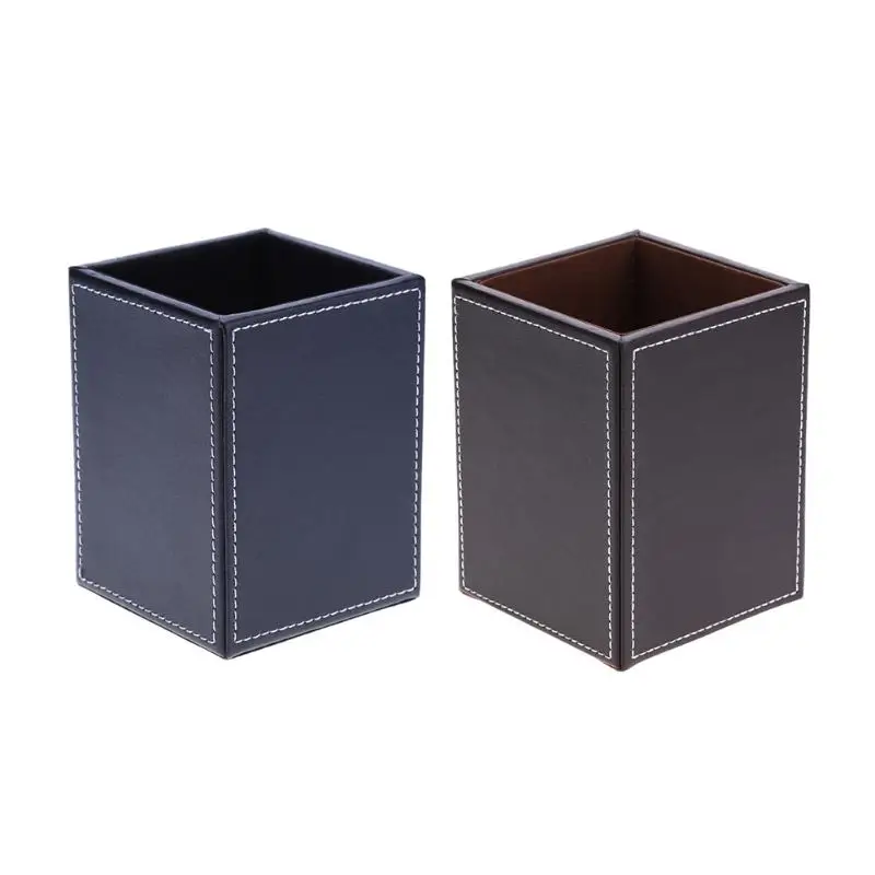 

Square Shape PU Leather Business Desktop Pen Storage Box Home Office Stationery Pencil Holder Container Office Supplies