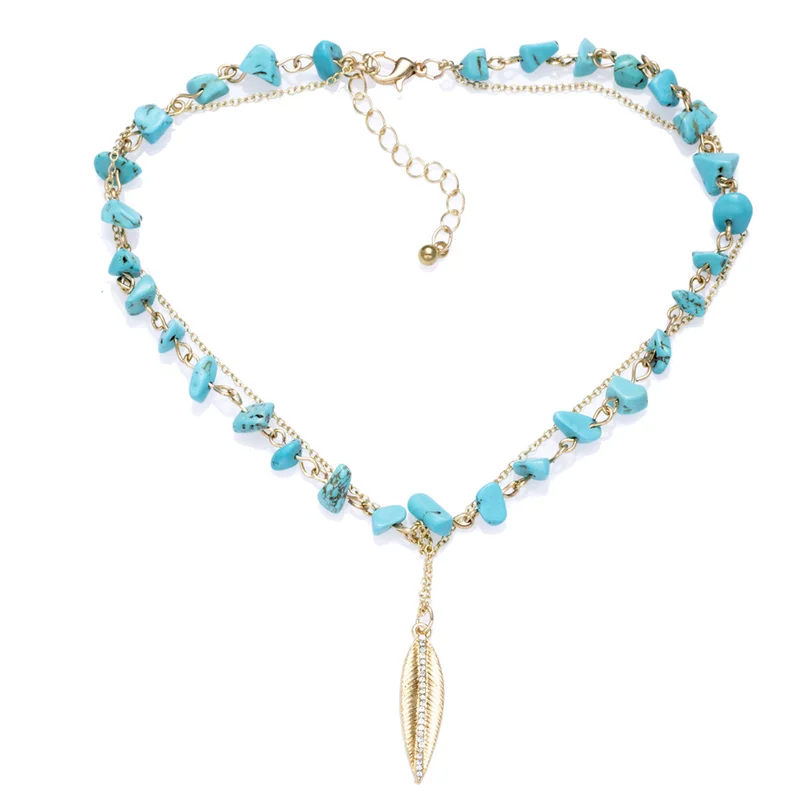Handmade Double-layer Crystal Natural Stone Choker Necklaces Bohemia Style Short Chain Leaf For Women | Украшения и аксессуары