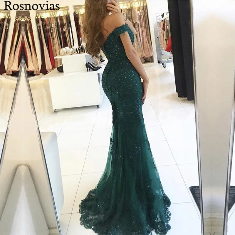 Off Shoulder Mermaid Beaded Evening Dresses Long Strapless Lace Appliques Party Prom Dresses Formal Gowns Robe De Soirée Custom