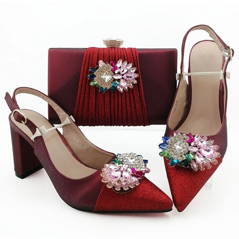 Новое поступление; свадебные комплекты из итальянских туфель и сумочки в африканском стиле; модная обувь; коллекция года; женская обувь; свадебные туфли со стразами; туфли-лодочки на высоком каблуке - Цвет: Бордовый