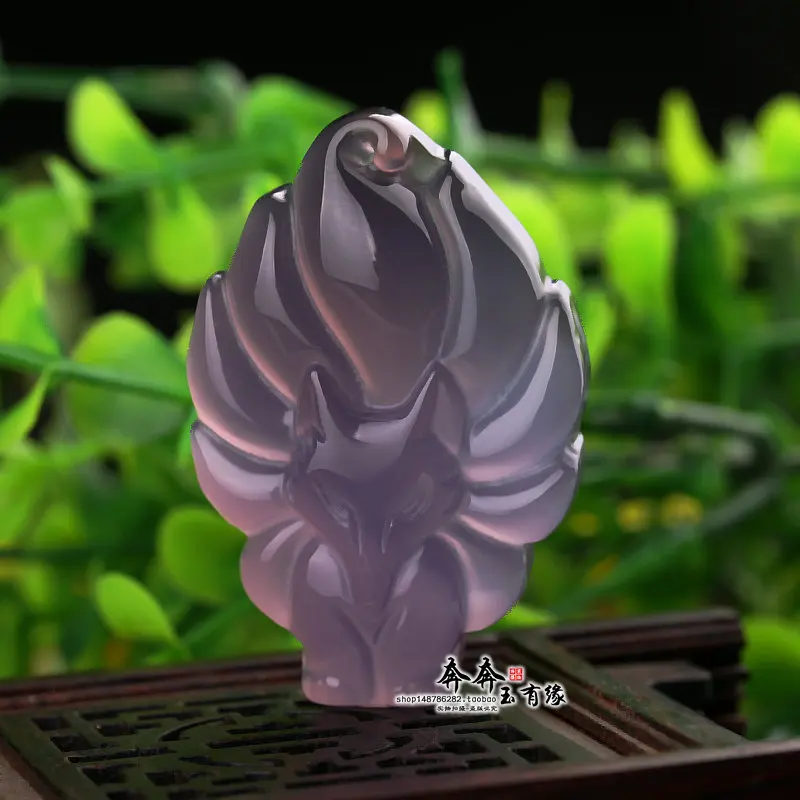 Натуральный фиолетовый Сердолик лиса кьюби кицунэ амулет ручной резной гумихо Розовый Халцедон Агат счастливый кулон ожерелье талисман