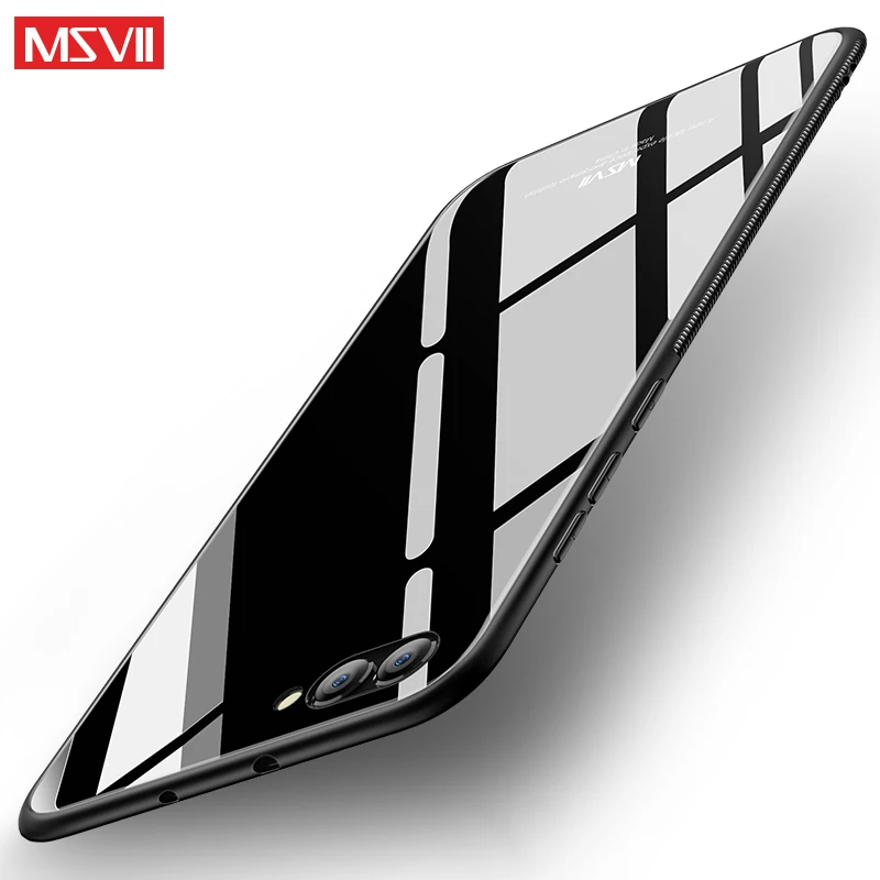 Чехол для Huawei honor 10, чехол MSVII, силиконовый защитный чехол для Huawei honor View 10, закаленное стекло, задняя крышка для телефона V10, чехол - Цвет: Black