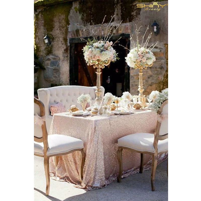 ShinyBeauty 48x72in الشمبانيا/الذهب/الفضة التطريز شبكة الترتر سماط الترتر تراكب الجدول لحفل الزفاف/حزب الديكور