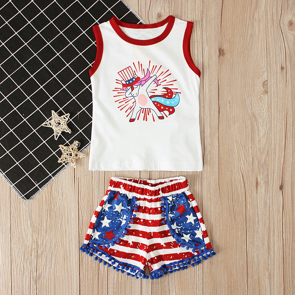 Toddler 4th of July Baby Boy Outfit Blue Star Hoodie Tops Red Striped Pants Independence Day 2PCS Set