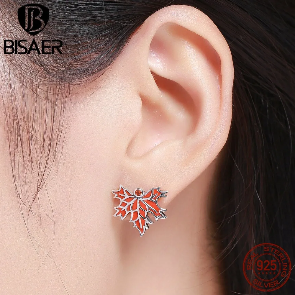 

2019 NEW Arrival 100% 925 Sterling Silver Fashion Maple Leaves Red Clip Earrings Sterling Silver Jewelry Wedding Engagement