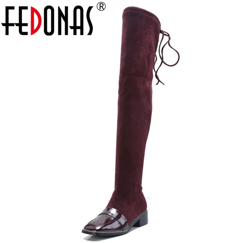 

FEDONAS Brand Women Over The knee High Boots Square Toe Tigh High Long Warm Winter Shoes Woman High Heels Motorcycle Boots
