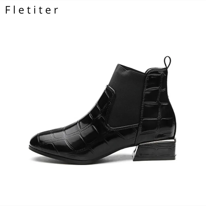 

Fletiter New Women's boots Autumn Winter Leather Boots Woman slip on Chelsea High Top Ankle Boots Booties Low Heels Shoes