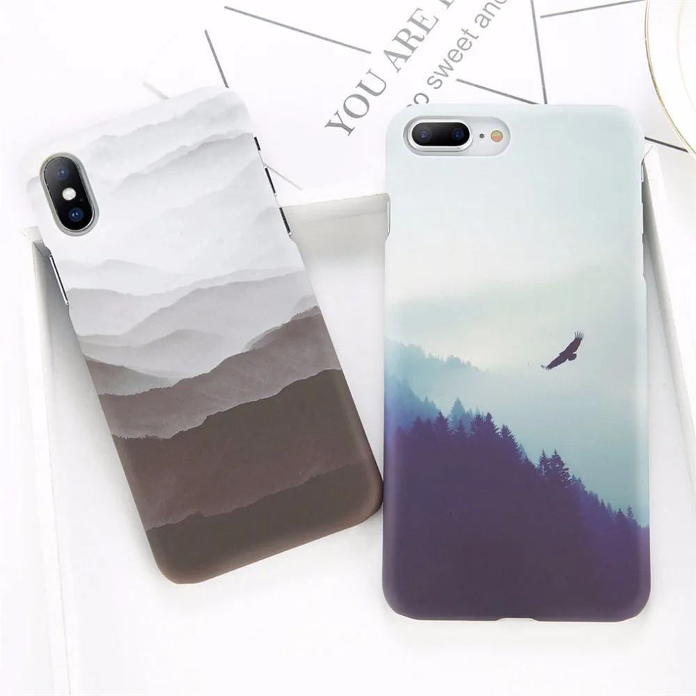 Phone Case For iPhone 8 7 Plus Mountain Peak Forest Back Cover X XS XR Max 6 6S Hard PC Cases Coque | Мобильные телефоны и