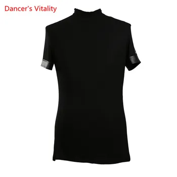 

2017new customize black round neck short sleeves Waltz Latin modern Dance Top Men Latin Dance Shirts Men Dance Shirt