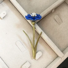 Vanssey Vintage Fashion Blue Flower Leaf Natural Pearl Green Coating Copper Brooch Pin Party Wedding Accessory for Women 2018