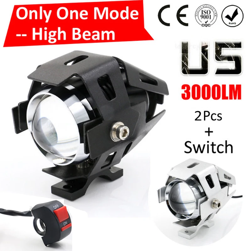One Mode Hgih Beam LYLLA 125W 2 Color Motorcycle Motorbike Headlight 3000LM U5 LED Driving Fog