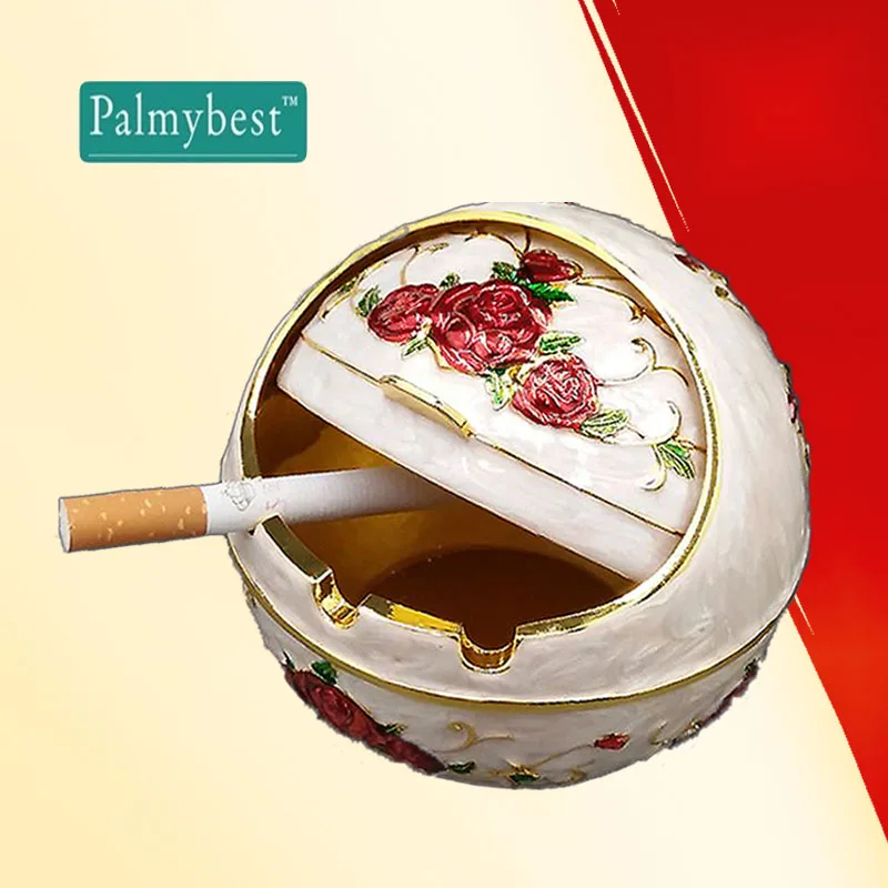 Metal Portable Ashtray Rose Flower Pattern Series Retro Antique Shaped Ashtray with a Windproof