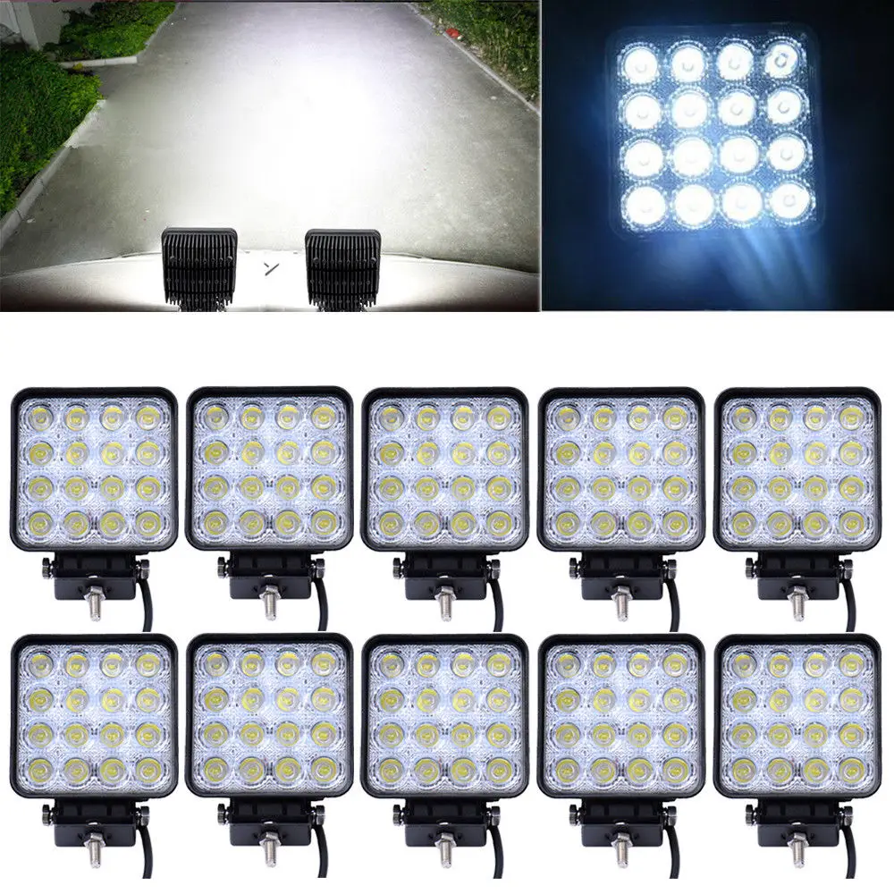 10ピース/ロット48ワット車スポットworklightランプトラックオートバイオフロード霧ランプトラクター車のledヘッドライト運転ライトスクエア/ラウンド
