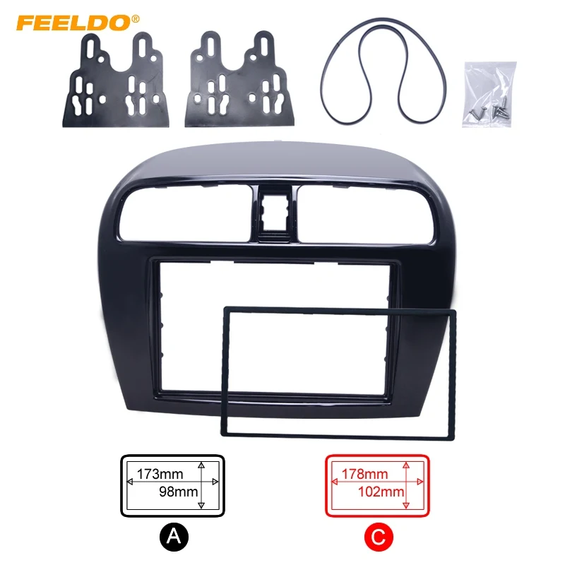 FEELDO Double Din Car Radio Fascia for Mitsubishi Mirage/Space Star Radio DVD Stereo Panel Dash Trim Frame Installation Kit