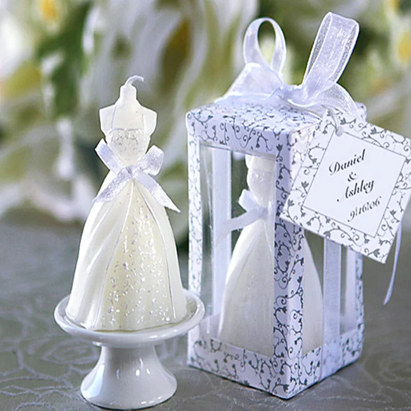 

20 pcs New Arrive White Elegant Boxed Bridal Bride Gown Dress Design Candle Wedding Party Decor Valentine's Day Surprise Decor