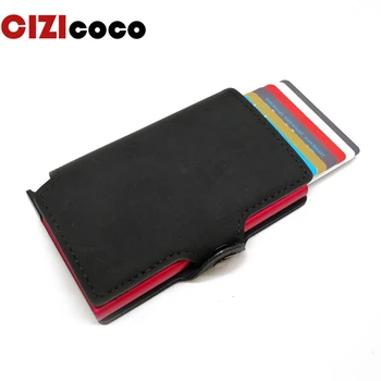 

Metal Card Holder RFID Blocking Aluminium Leather Business ID Credit Card holder Men Slim Case Wallet Purse