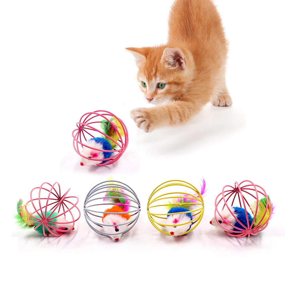 cat toy mouse on stick