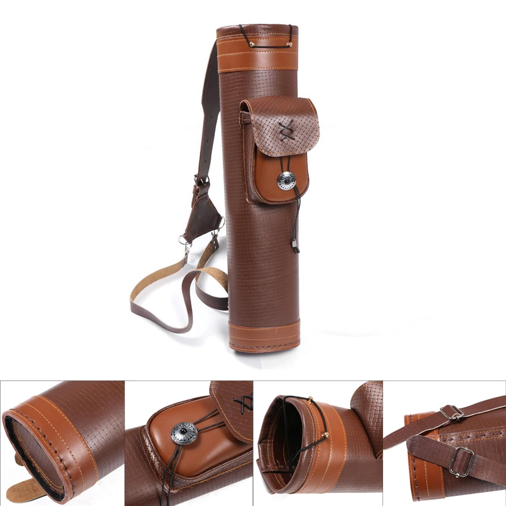 

52CM 3-Points Leather Arrow Quiver Archery Shoulder Back Quiver Arrow Holder Bag Shooting Hunting Accessories