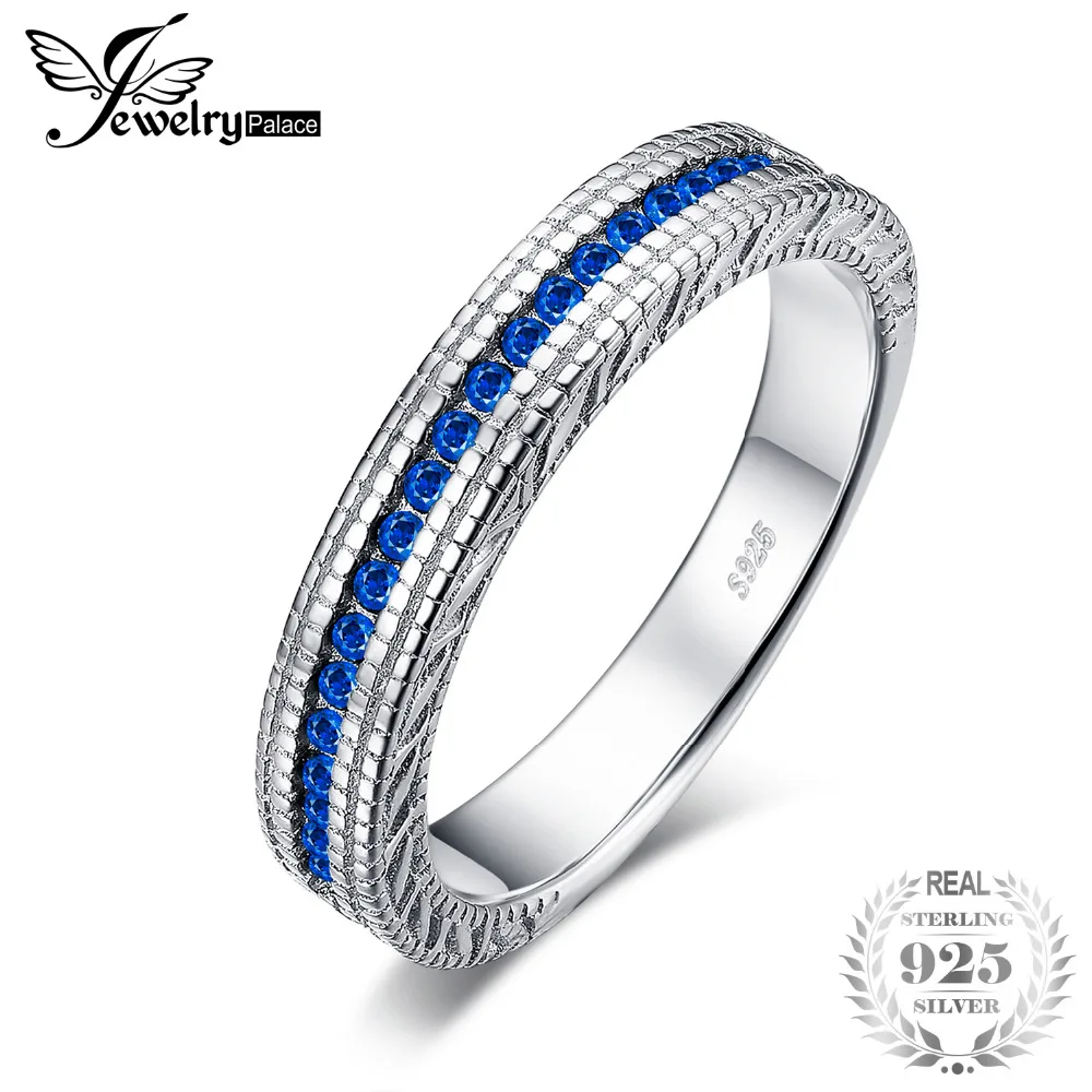 

JewelryPalace Created Sapphire Cubic Zirconia Wedding Band Promise Enternity Ring 925 Sterling Silver For Women As Fine Gifts