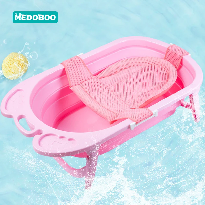 

Medoboo Adjustable Baby Shower Bath Tub Mesh Net Newborn Bath Seat Mat Non-Slip Solid Color Infnat Shower Cushion Support Pad 20